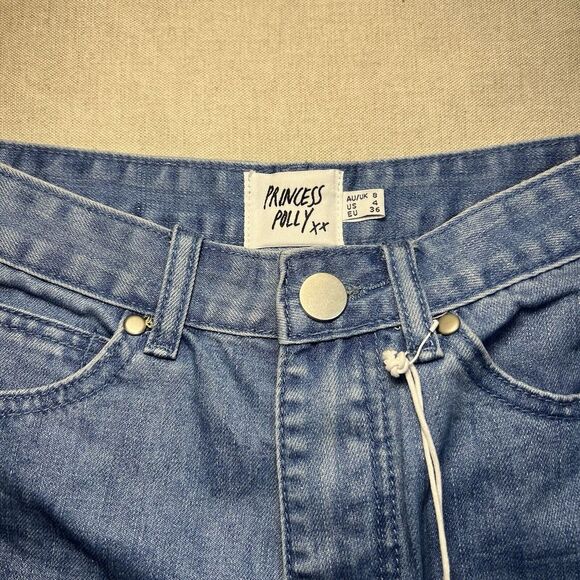 NWT Princess Polly Hoodwink Denim Shorts Pale Blue Size‎ 4 Distressed High Waist - Picture 2 of 6